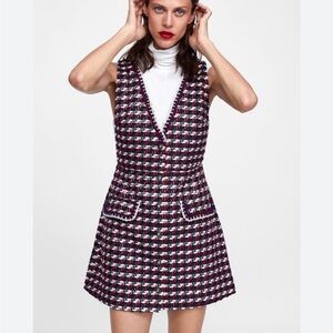 Zara Tweed Vest/Dress - metallic holiday print- gold buttons
